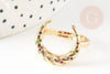 Bague laiton doré lune zircon coloré 16.5mm, x1 (G4246)