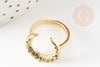 Bague laiton doré lune zircon coloré 17mm, x1 (G4256)