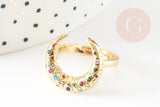 Bague laiton doré lune zircon coloré 17mm, x1 (G4256)