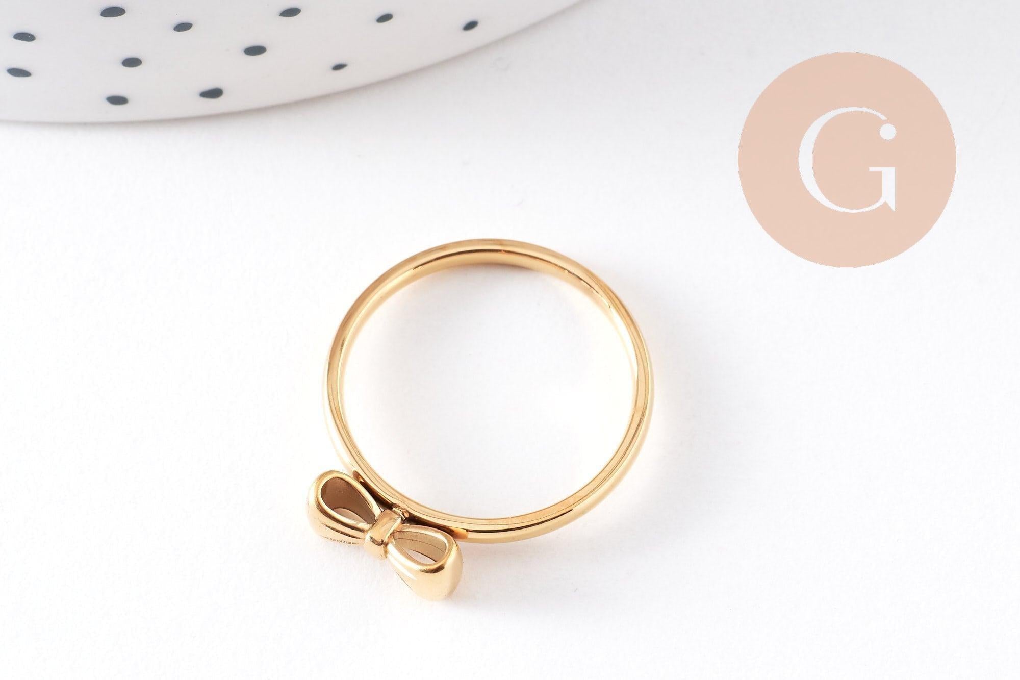 Bague noeud papillon acier doré 304 inoxydable, x1 (G10357)