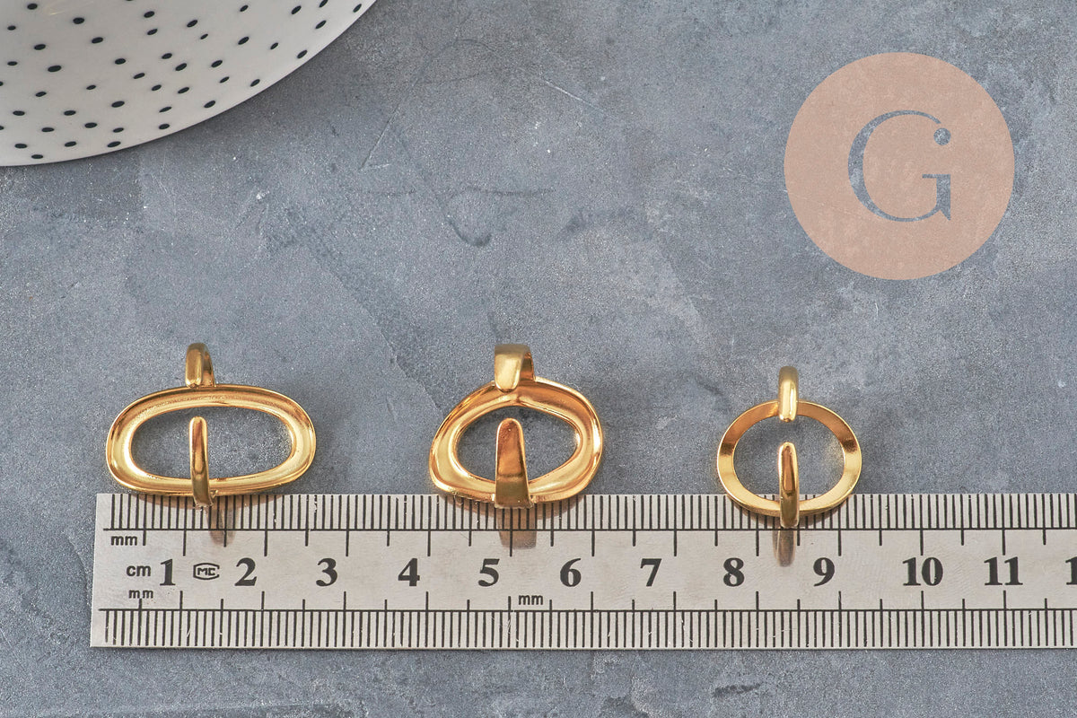 Bague ovale acier 304 inoxydable doré IP Taille 57, x1 (G11154)-Bague-Gingerlily Perles