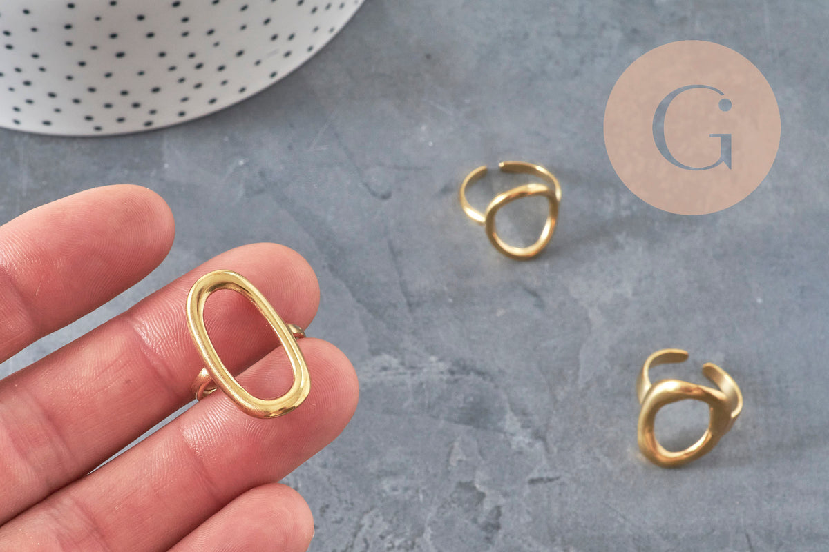 Bague ovale acier 304 inoxydable doré IP Taille 57, x1 (G11154)-Bague-Gingerlily Perles