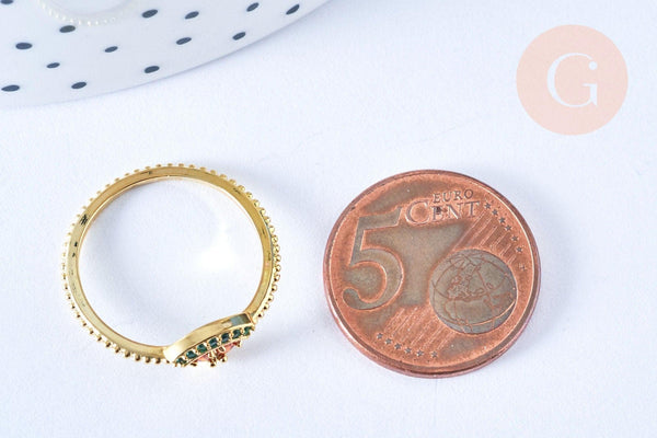 Bague pastèque fruit laiton doré 16K zircons rouges x1 (G6575)