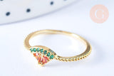 Bague pastèque fruit laiton doré 16K zircons rouges x1 (G6575)