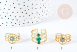 Bague réglable 3 anneaux pierre acier doré Taille 54, x1 (G7675)