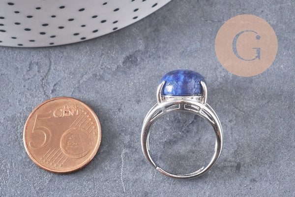 Bague réglable argentée lapis lazuli naturelle 18mm, x1 (G2634)