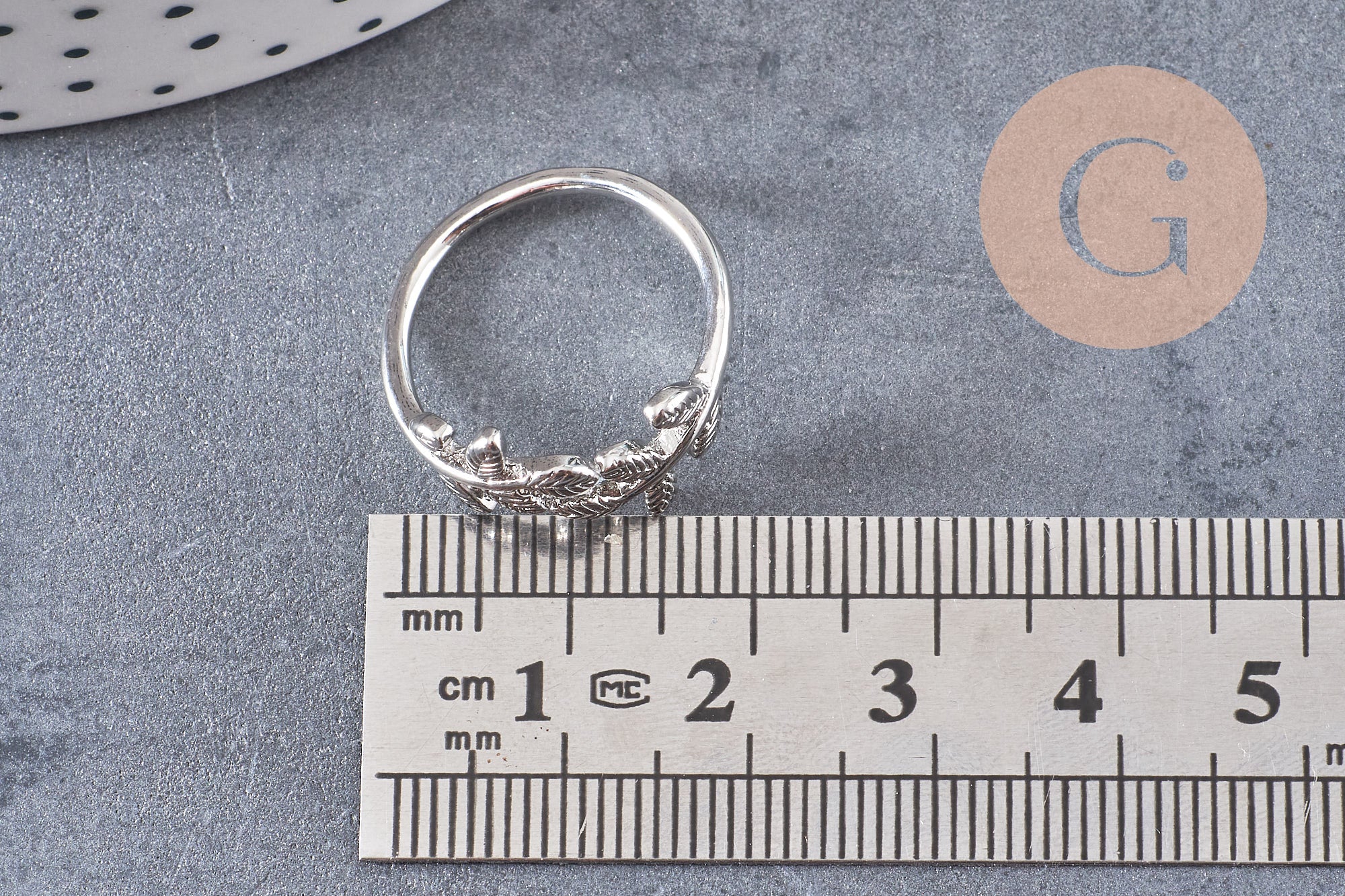 Bague réglable branche argenté et feuille 15mm, x1 (G0219)