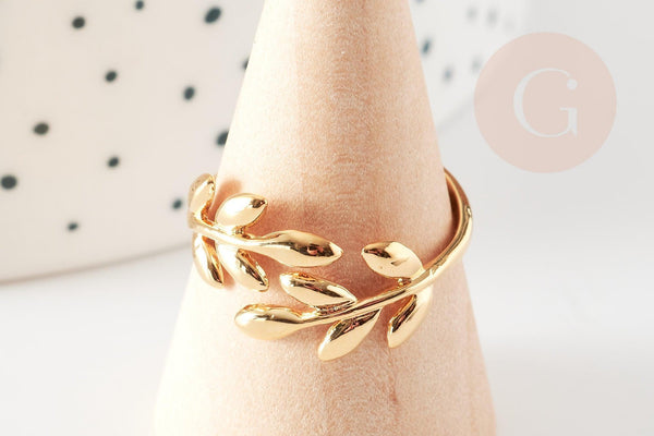 Bague réglable branche dorée 16K 18mm, x1 (G5003)