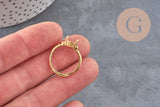 Bague réglable en laiton doré avec support à 4 griffes pour cabochon ovale de 17mm et zircons scintillants.