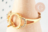 Bague réglable cabochon laiton doré zircon 17mm, x1 (G3959)