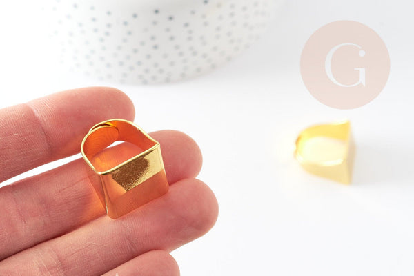 Bague réglable carré large laiton doré 17x19mm, x2 (G0319)