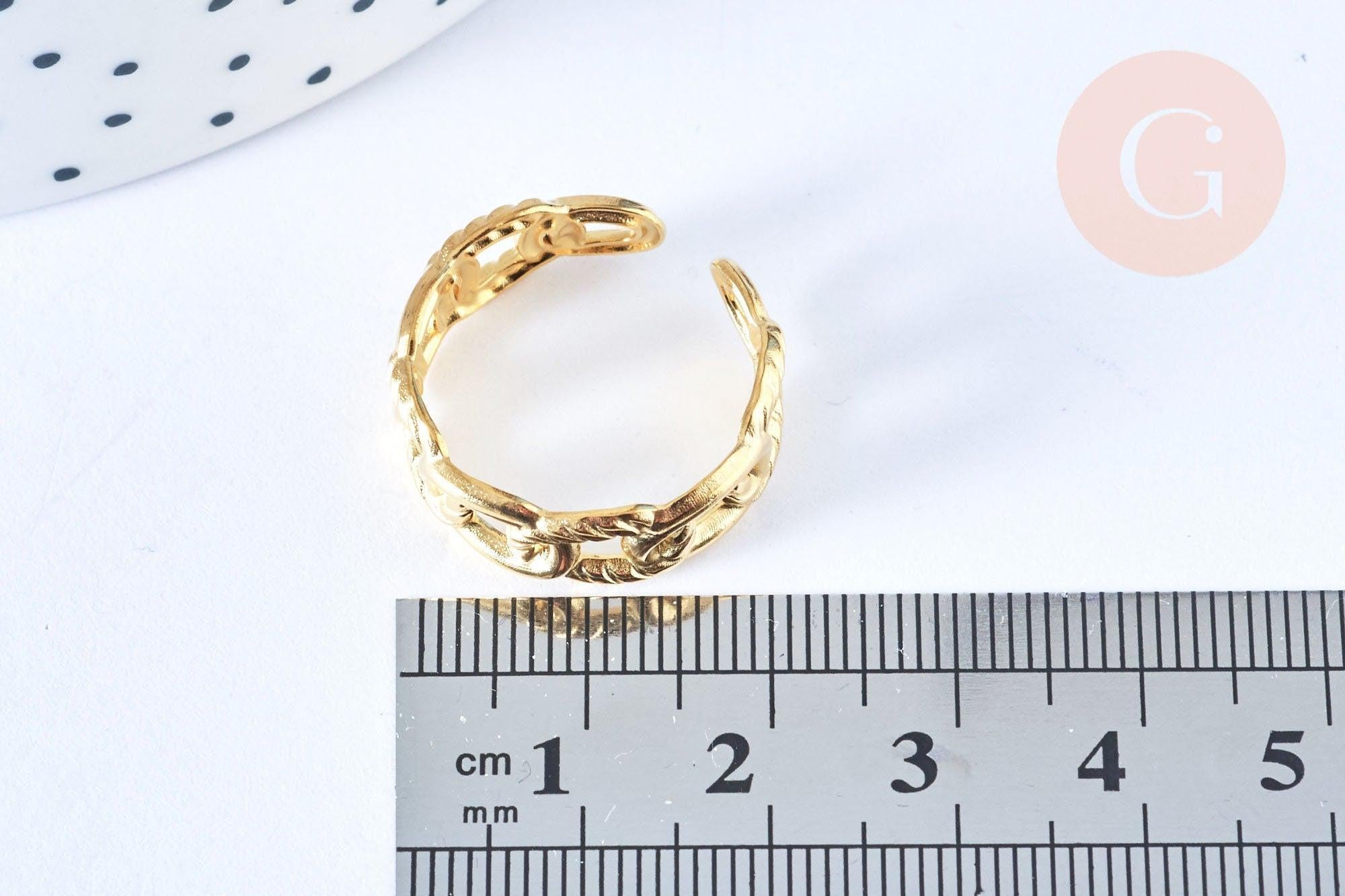 Bague réglable chaine acier doré Taille 54, x1 (G6410)
