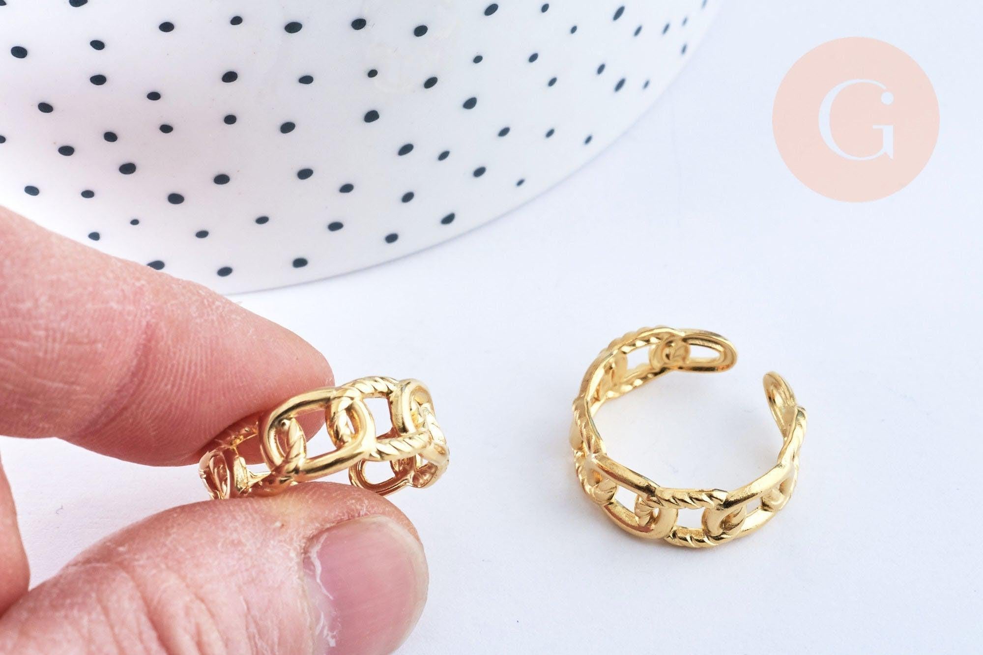 Bague réglable chaine acier doré Taille 54, x1 (G6410)