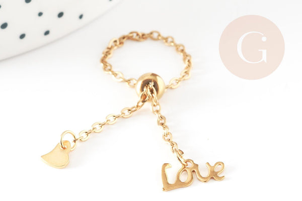 Bague réglable chaine acier or love 96mm, x1 (G3296)