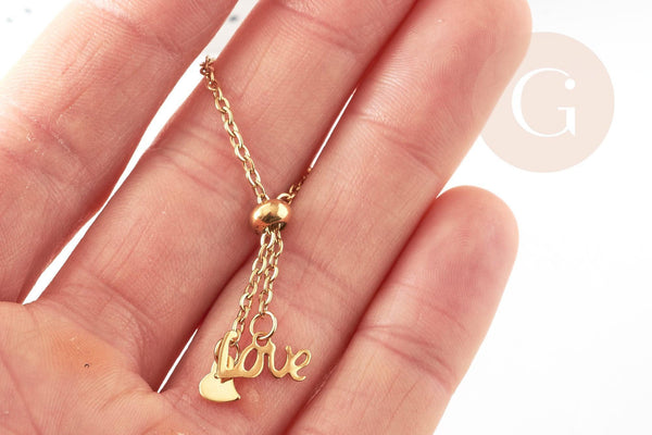 Bague réglable chaine acier or love 96mm, x1 (G3296)