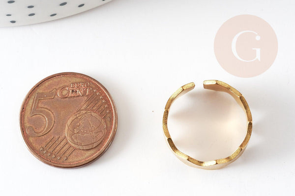 Bague réglable chevrons pleins laiton brut 19mm, x2 (G3445)