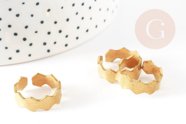 Bague réglable chevrons pleins laiton brut 19mm, x2 (G3445)