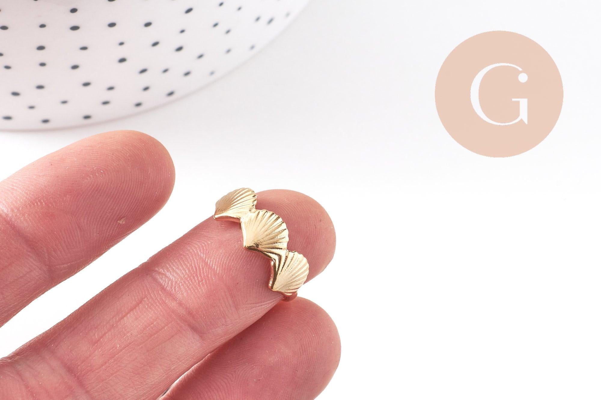 Bague réglable coquillages acier doré 304 inoxydable, x1 (G10365)
