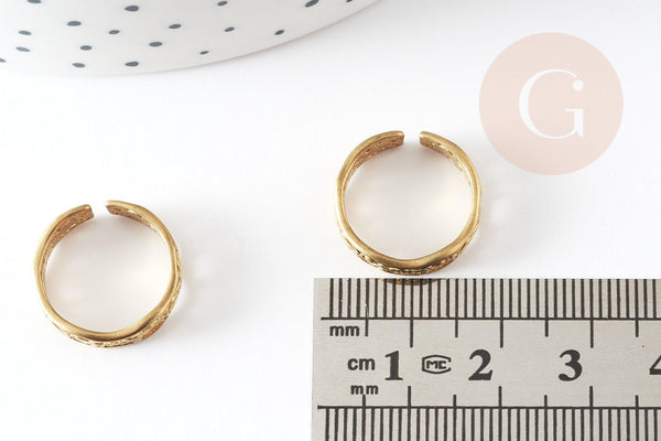 Bague réglable dentelle vague laiton brut 16mm, x2 (G3755)