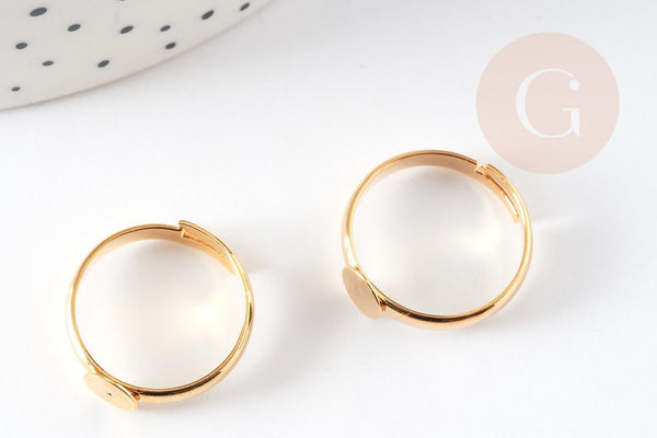 Bague réglable dorée 16K avec plateau 5mm, x1 (G0709)