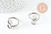 Bague réglable double cabochon rond 8mm acier platine inoxydable 16.8mm, x1 (G9705)