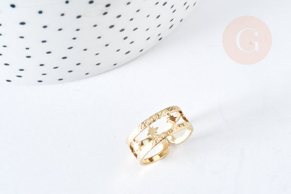 Bague réglable étoile acier inoxydable 304 doré taille 54, x1 (G7646)