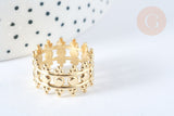 Bague réglable fantaisie acier inoxydable doré 304 Taille 54, x1 (G7025)