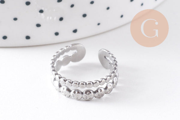Bague réglable fantaisie boules acier 304 inoxydable doré ou platine, x1 (G10363)