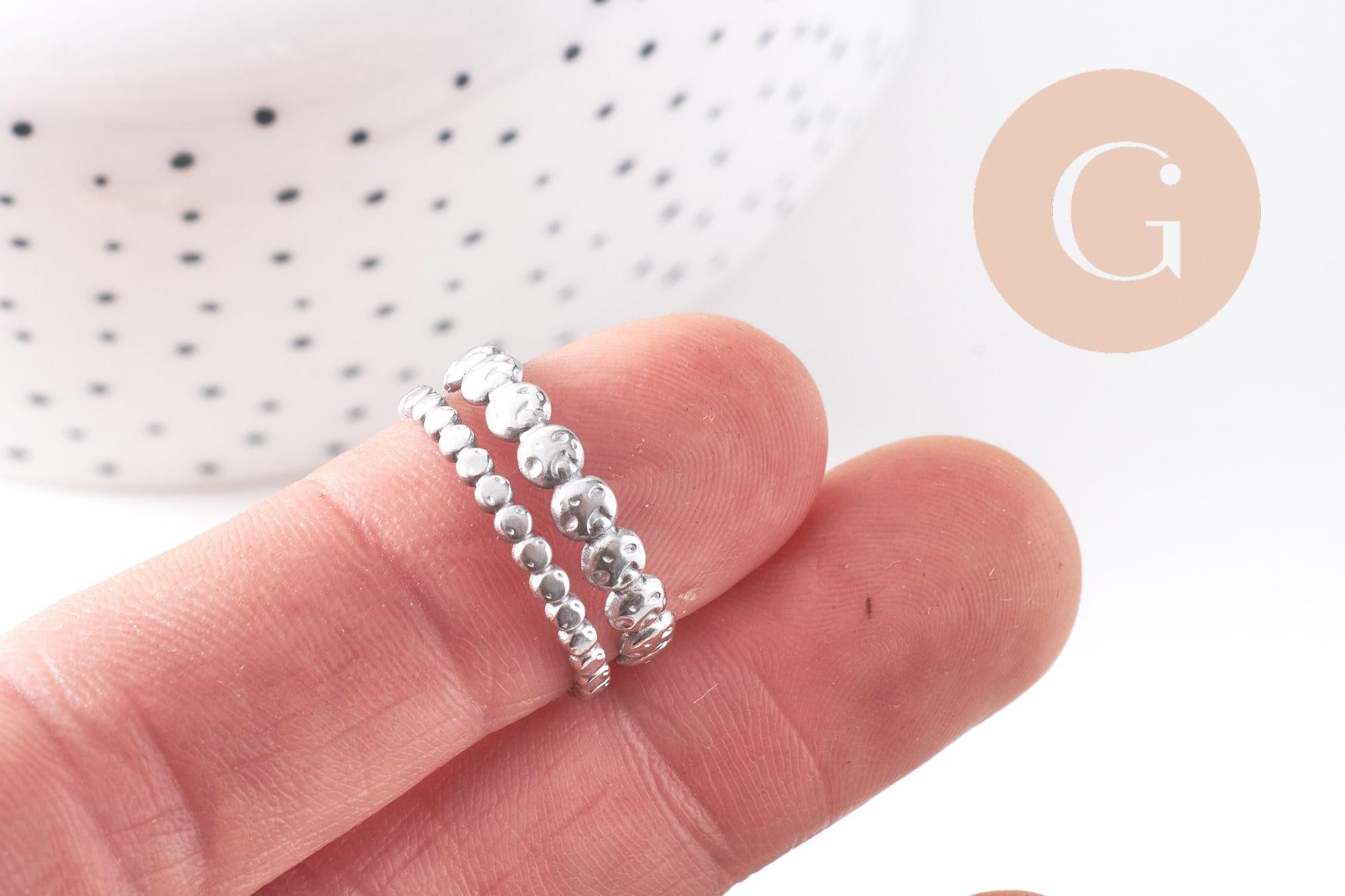 Bague réglable fantaisie boules acier 304 inoxydable doré ou platine, x1 (G10363)