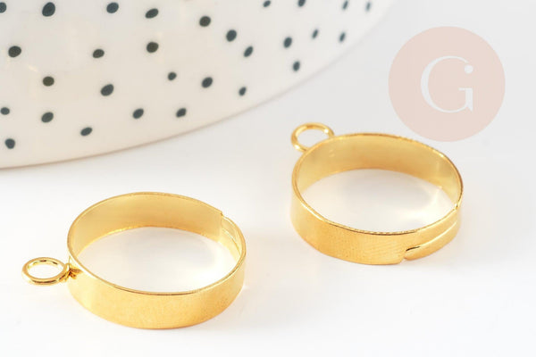 Bague réglable fer doré avec anneau 18mm, x5 (G1761)