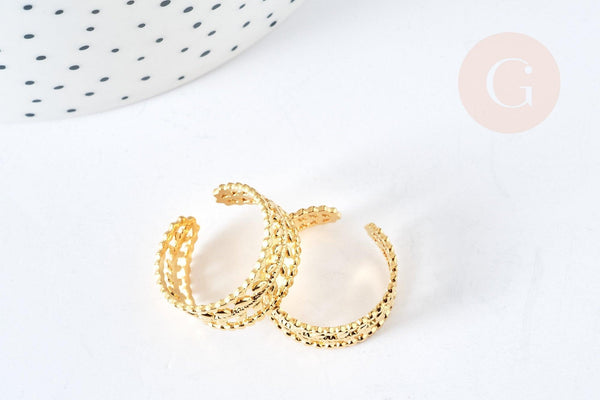 Bague réglable feuille laurier acier 304 inoxydable doré IP taille 54, x1 (G7018)