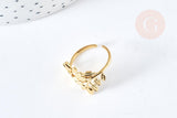 Bague réglable feuille laurier acier doré 304 inoxydable taille 54, x1 (G7642)