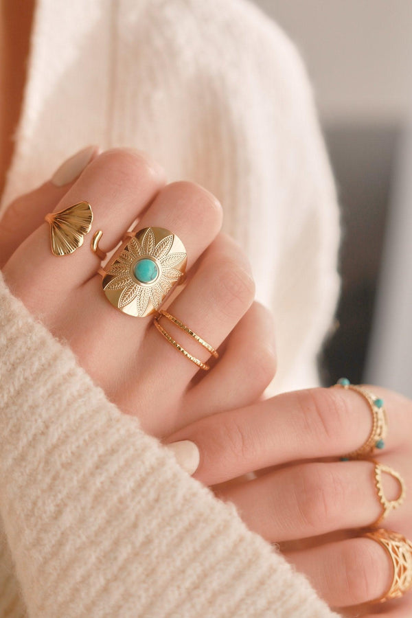 Bague réglable fine 2 anneaux acier doré 304 inoxydable IP taille 54, x1 (G8466)