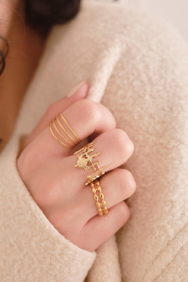 Bague réglable fine 4 anneaux acier doré 304 inoxydable IP taille 54, x1 (G8468)