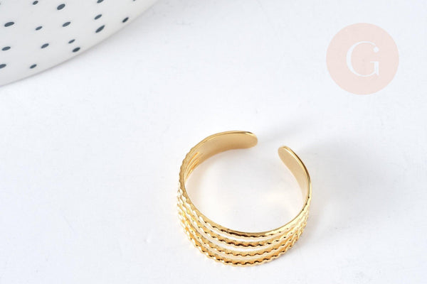 Bague réglable fine 4 anneaux acier doré 304 inoxydable IP taille 54, x1 (G8468)