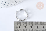 Bague réglable fine chevrons dentelle acier inoxydable argent 304 Taille 60, x1 (G7036)