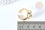 Bague réglable fleur acier inoxydable doré émail noir Taille 54, x1 (G7028)