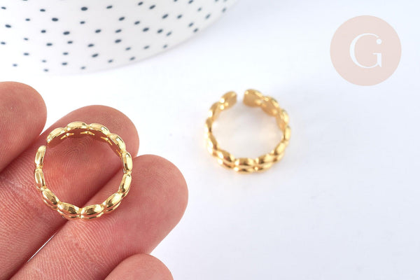 Bague réglable grain de riz acier inoxydable doré Taille 54, x1 (G7003)