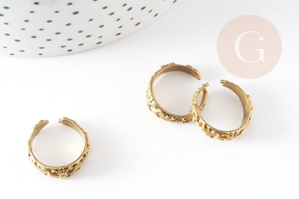 Bague réglable gravée dentelle fine laiton brut 16mm, x2 (G3747)