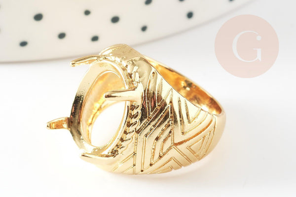 Bague réglable gravée support cabochon ovale 16x12mm diamètre 17mm, x1 (G4034)