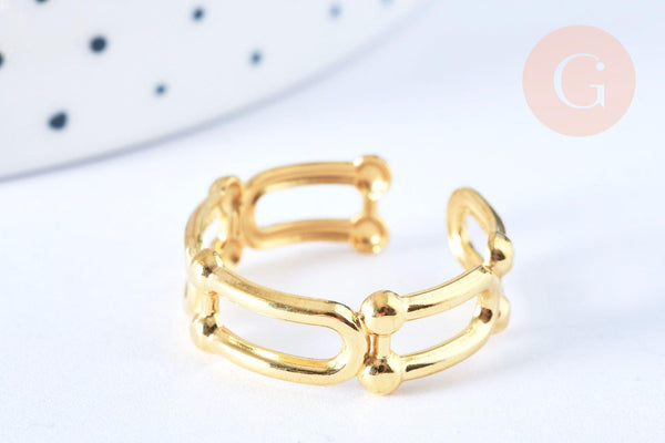 Bague réglable grosse maille acier doré Taille 54, x1 (G6412)