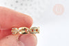 Bague réglable laiton doré 18K grain de café zircon 17mm, x1 (G4572)