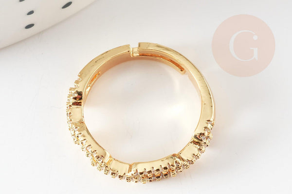 Bague réglable laiton doré chaine et zircon 17.3mm, x1 (G3456)
