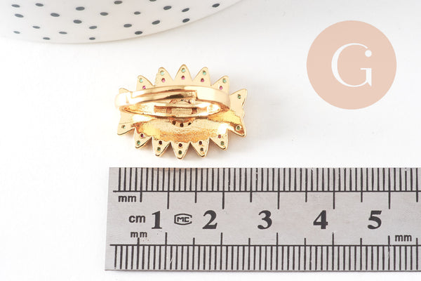 Bague réglable laiton doré émail oeil protecteur 17mm, x1 (G4241)