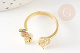 Bague réglable laiton doré papillon zircon 17.1mm, x1 (G4354)