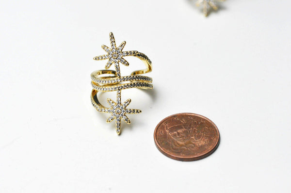 Bague réglable laiton étoile zircons 16.5mm, x1 (G4242)