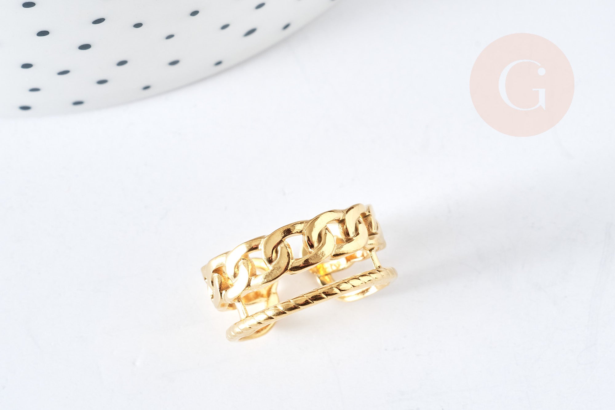 Bague réglable large chaine acier doré 304 inoxydable IP taille 54, x1 (G8470)