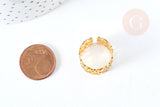 Bague réglable large coeurs acier doré 304 inoxydable IP taille 54, x1 (G8461)