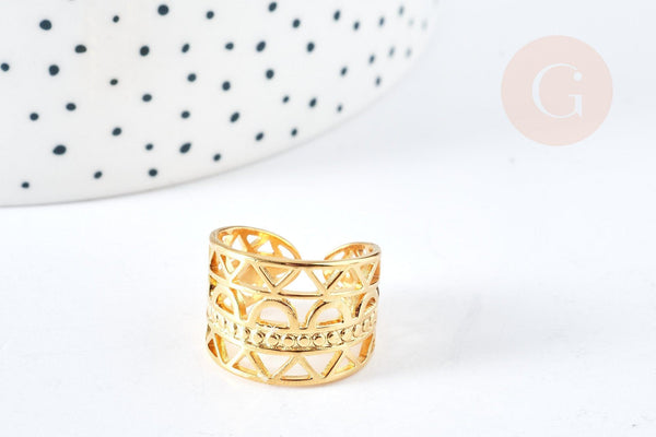 Bague réglable large ethnique acier doré 304 inoxydable IP taille 54, x1 (G8465)