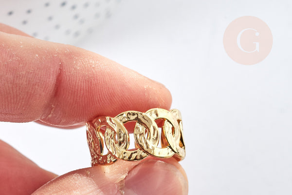 Bague réglable large maillons chaine acier doré 304 inoxydable IP taille 54, x1 (G8464)